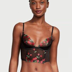 NWT Victoria's secret black embroidered cherry corset/bustier/bra Sz 34B